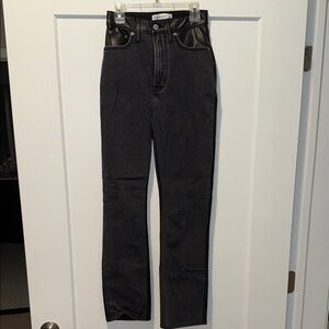 Abercrombie & Fitch Gray Jeans with Black Leather Trim